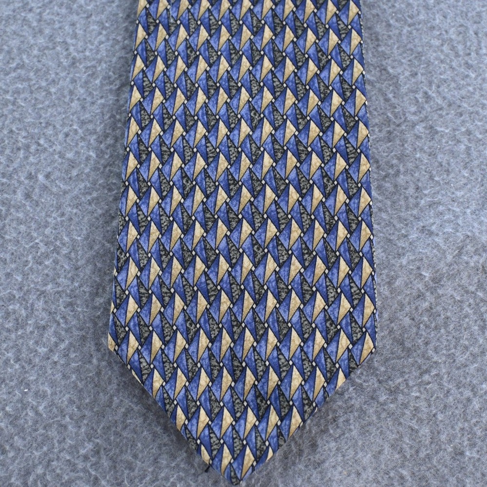 Jimmy Z Mens John Madden Collection Two Geometric Silk Necktie OS Blue Gold
